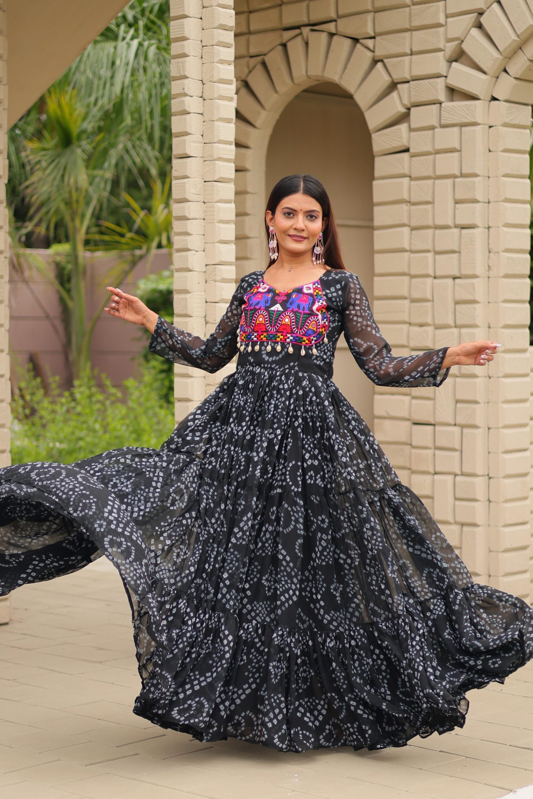 Rageshvari Creation Navratri Special Fox Georgette 9-Meter Extra Flair Mirror & Kodi Lace Gown - Image 3