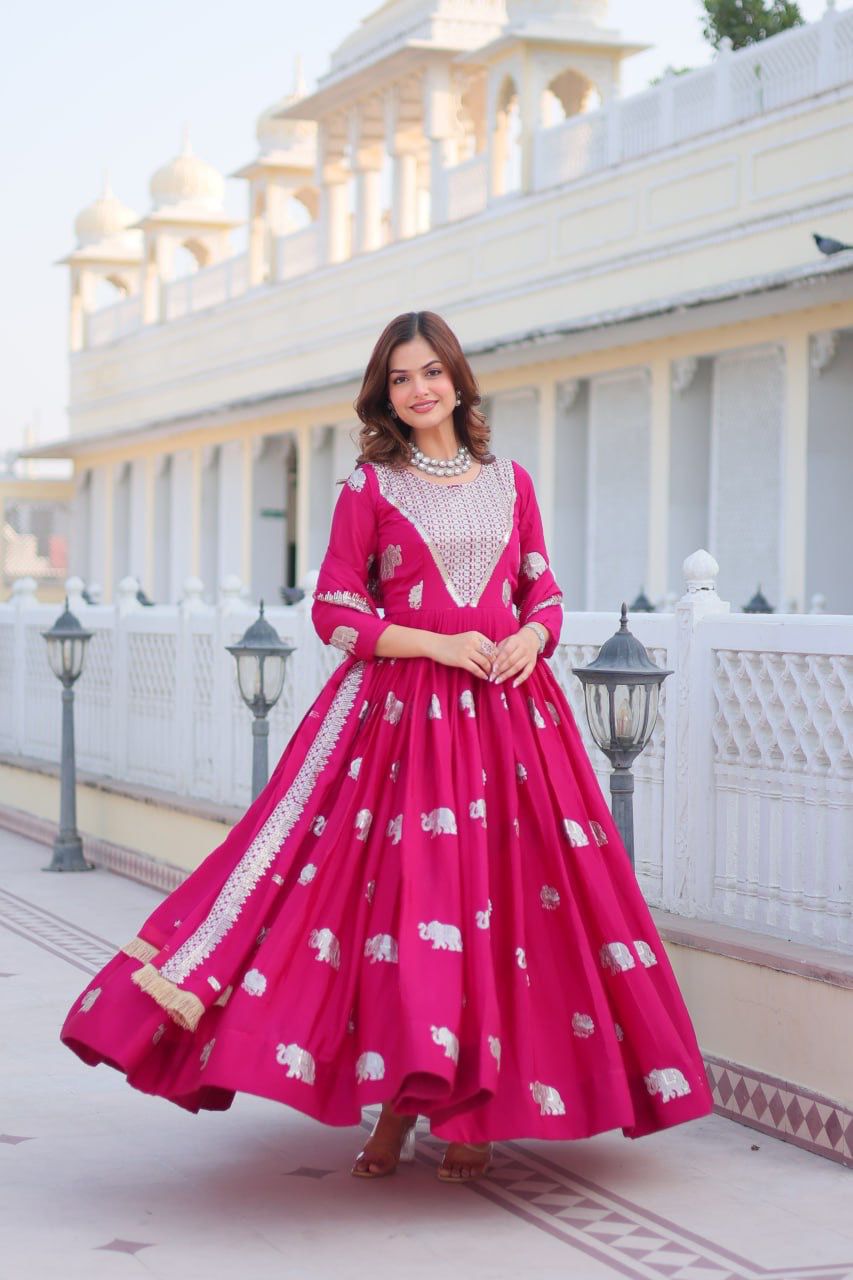 Rageshvari Creation Fox Georgette Festive Long Gown with Heavy 3mm Sequins Embroidery and Dupatta Set - Image 2