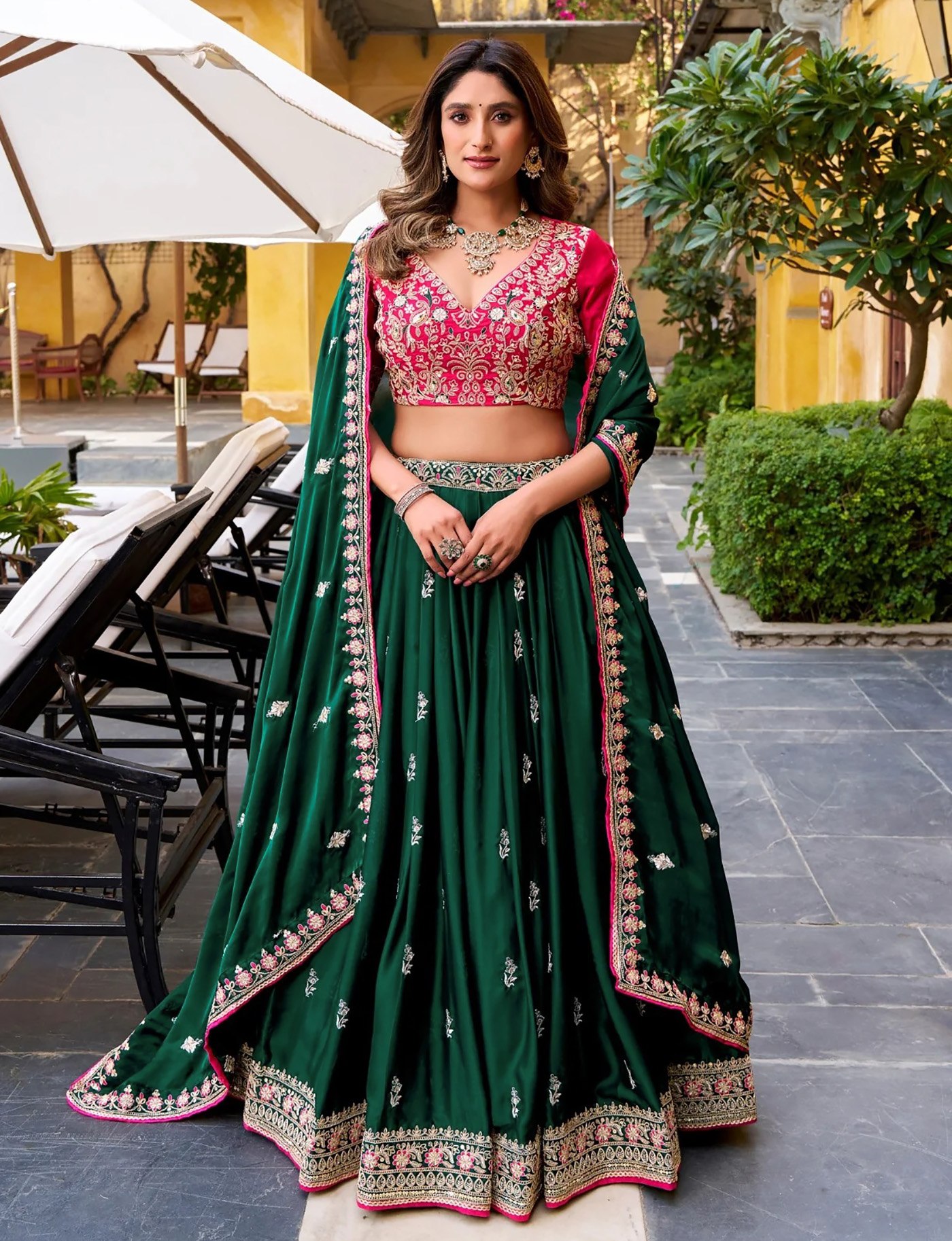 Rageshvari Creation Green Chinon Semi-Stitched Lehenga Choli Set with Zari Embroidery - Image 2