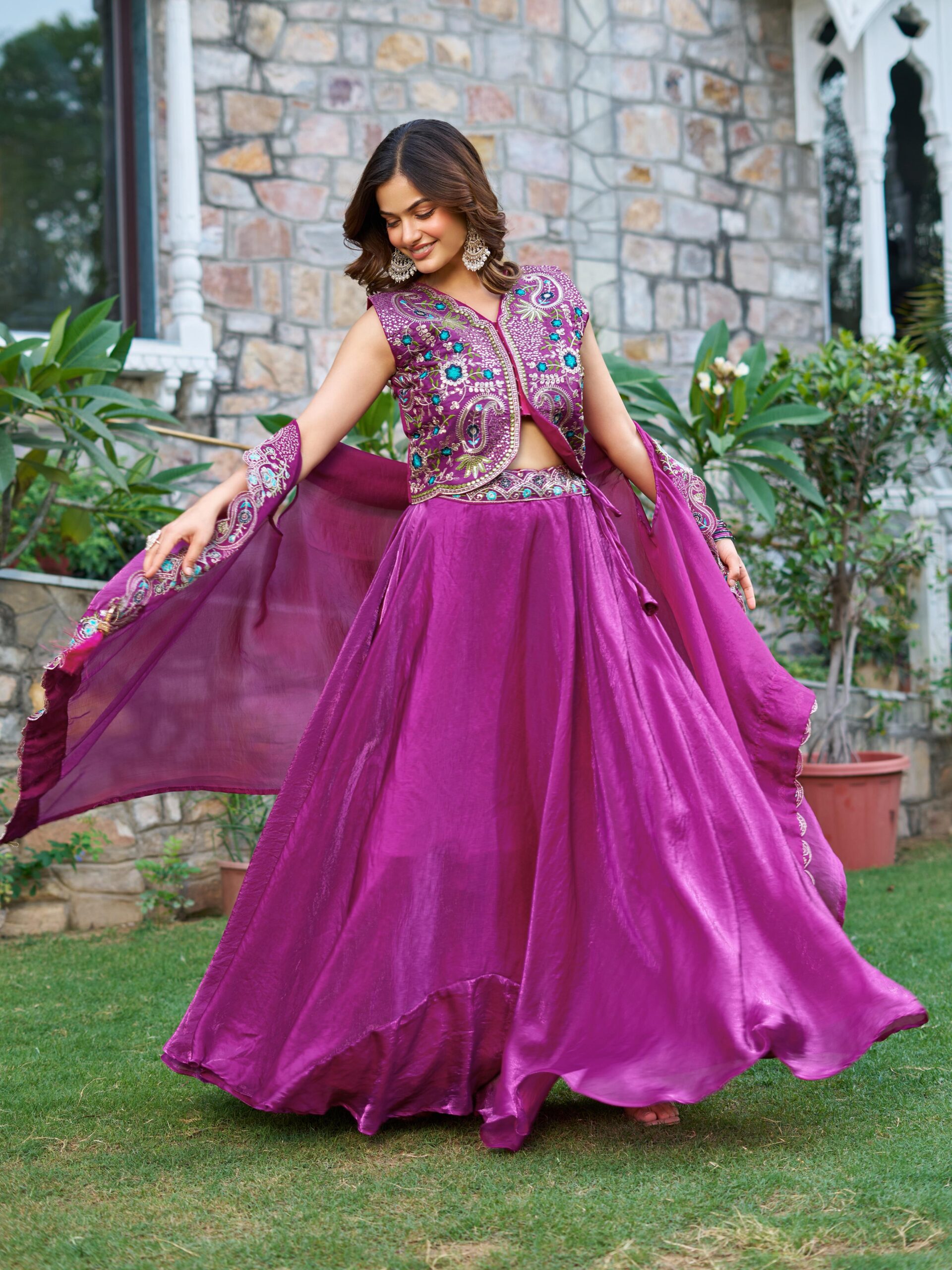 Rageshvari Creation Pure Fendy Silk Heavy Sequins Lehenga Choli with Shrug Style Dupatta - Image 2