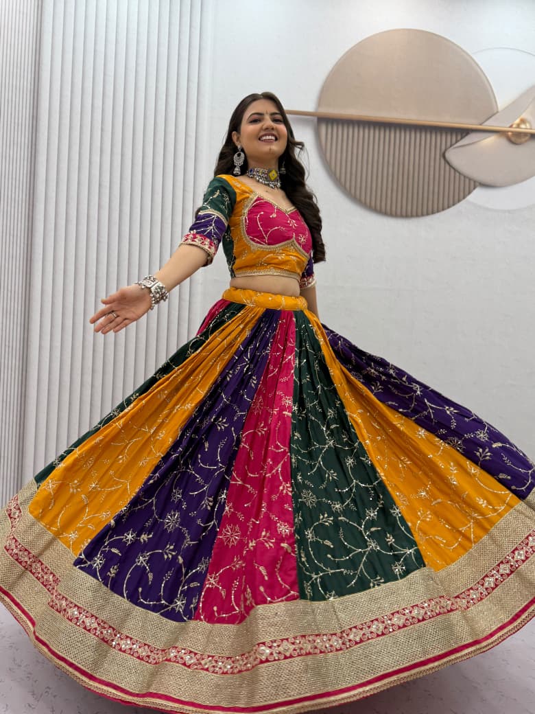 Rageshvari Creation Navratri Special Milky Silk 6-Meter Flair Vintage Chaniya Choli Set - Image 2