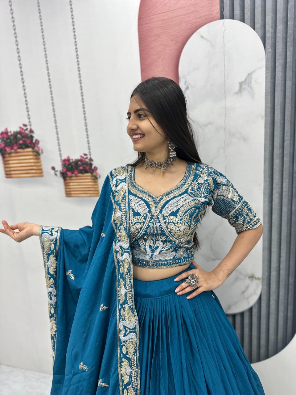 Rageshwari Fashion Heavy Embroidered Chinon Silk Lehenga Choli Set - Image 2