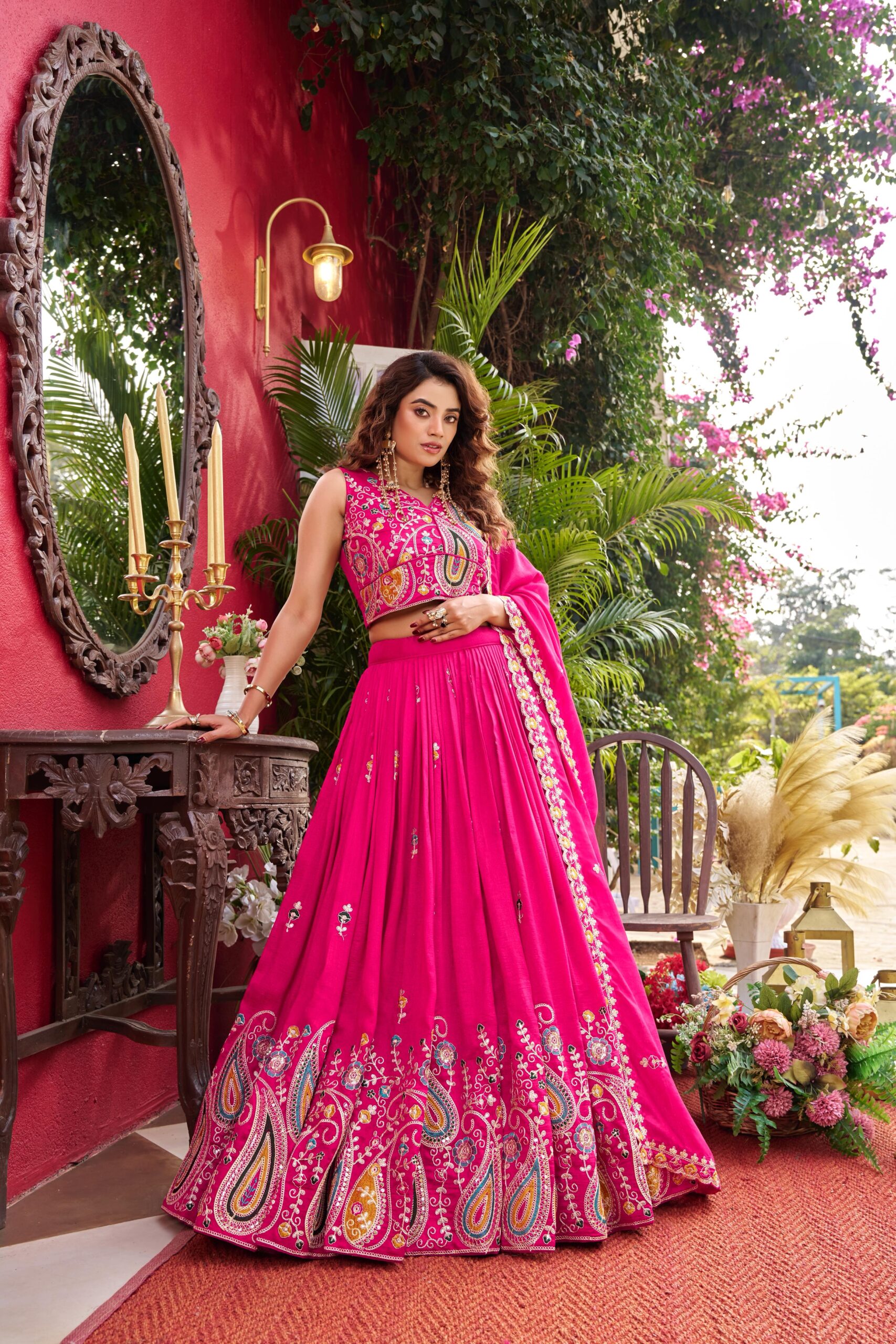 Rageshvari Creation Pure Vichitra Silk Cording Sequins & Thread Work Wedding Lehenga Choli Set - Image 2