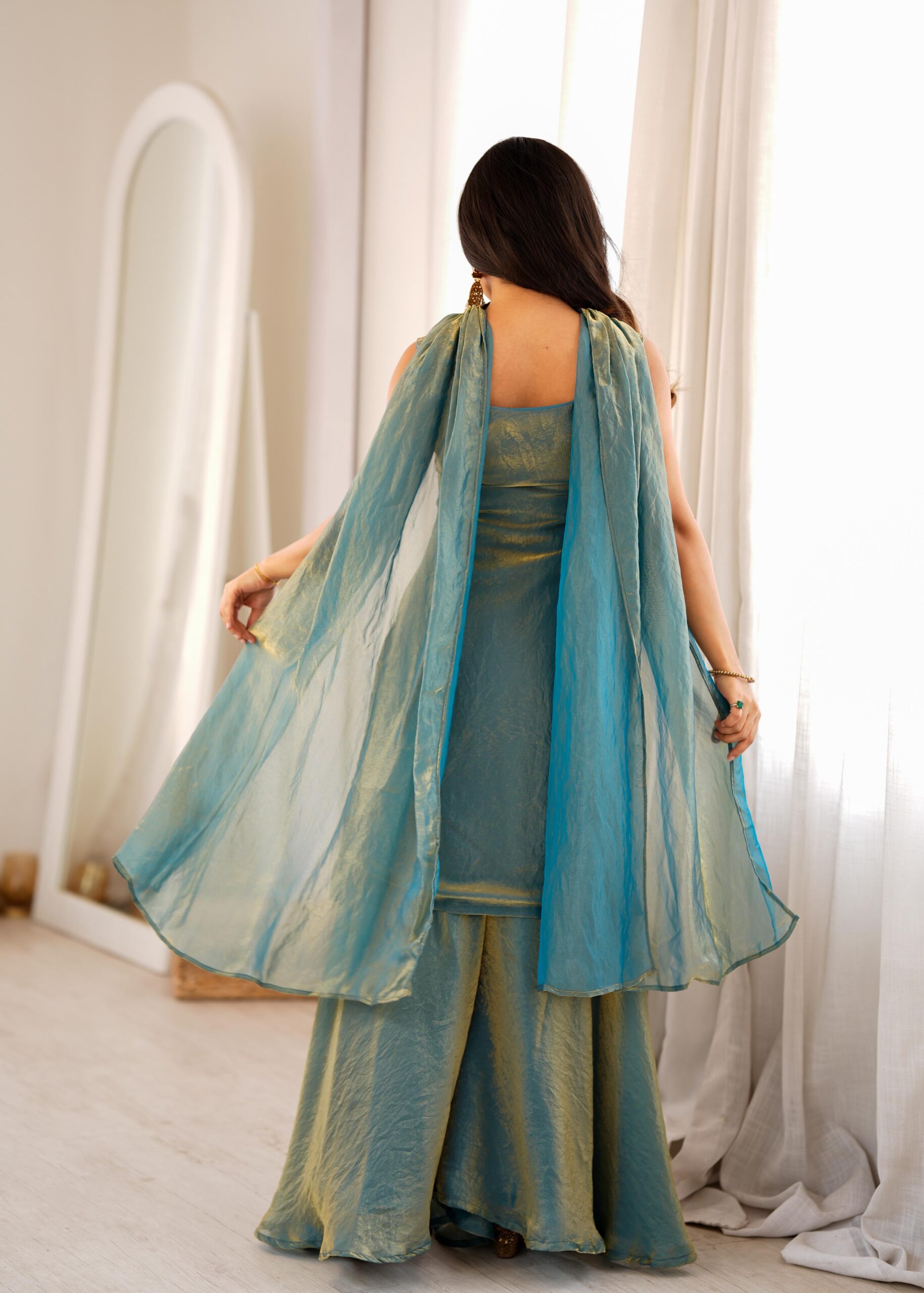 Rageshvari Creation Premium Fendy Silk Embroidered Kurta Sharara Set with Belt Style Dupatta - Image 2