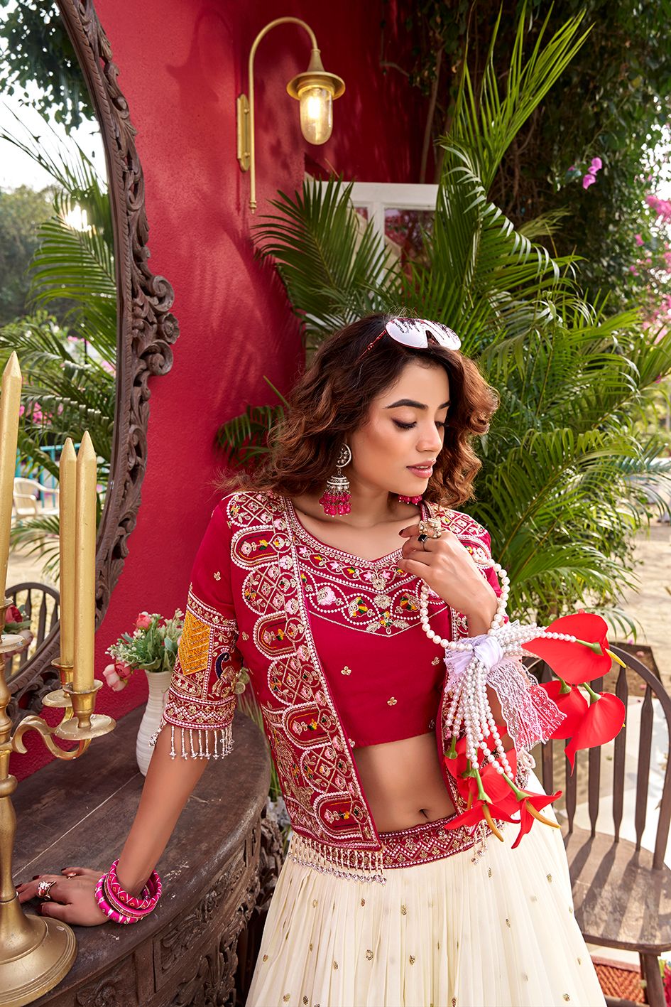 Rageshwari Fashion Pure Vichitra Silk Lehenga Choli with Embroidered Shrug Koti - Image 2
