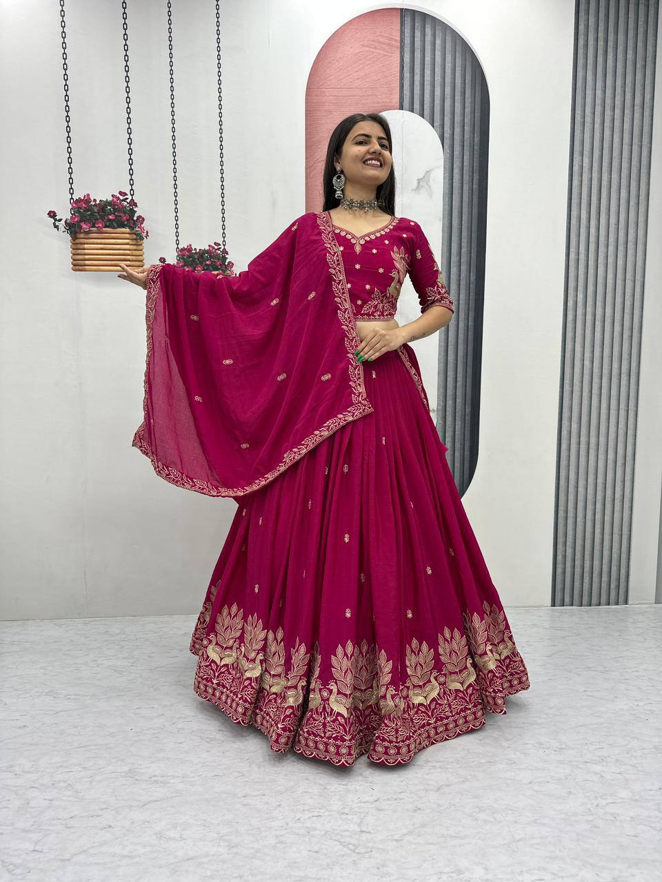 Rageshvari Creation Real Model Chinon Lehenga Choli with Embroidered Thread Work & Matching Dupatta - Image 3