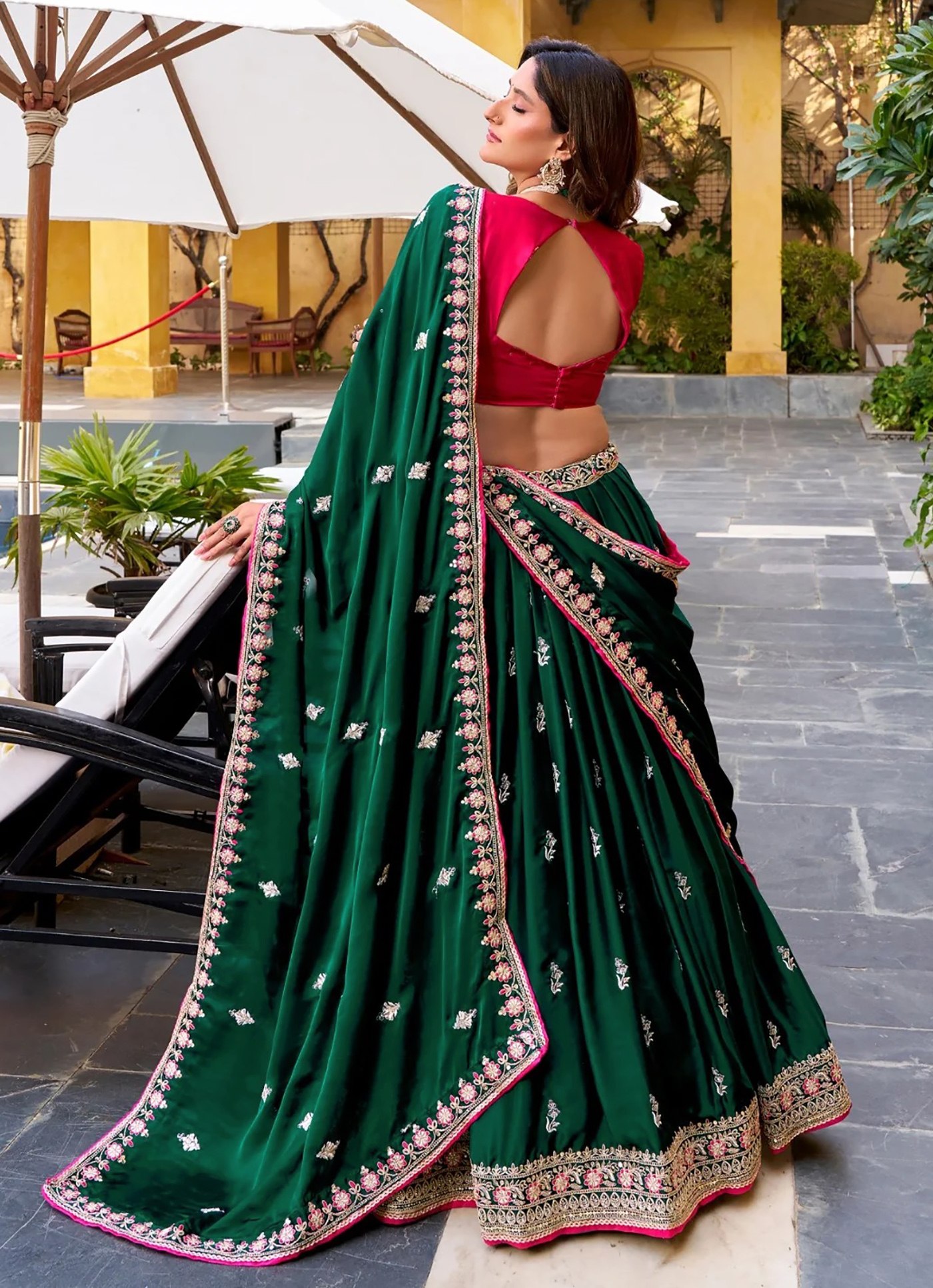 Rageshvari Creation Green Chinon Semi-Stitched Lehenga Choli Set with Zari Embroidery - Image 3