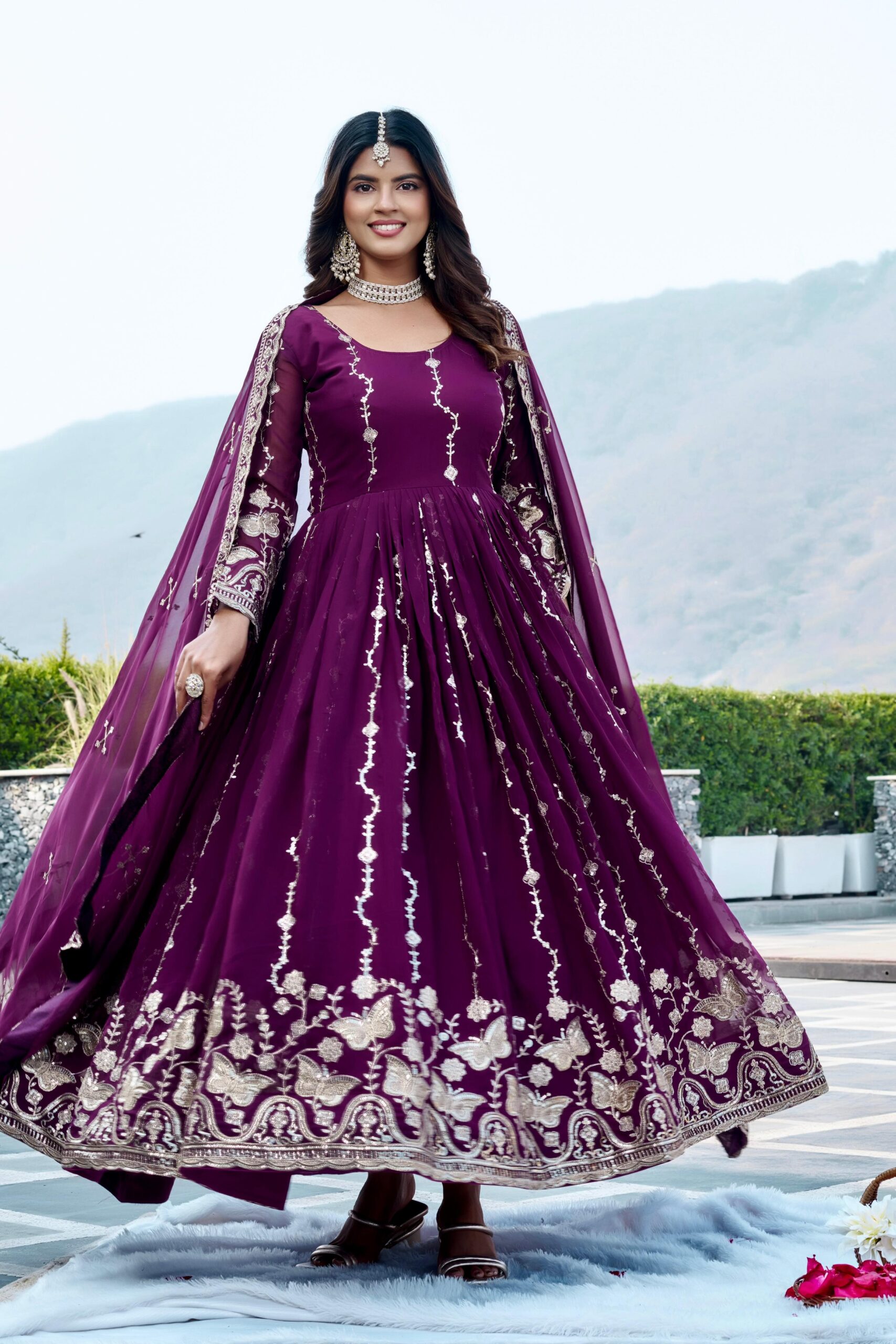 Rageshvari Creation Fox Georgette Festive Long Gown with Heavy Sequins Embroidery and Dupatta Set - Image 3