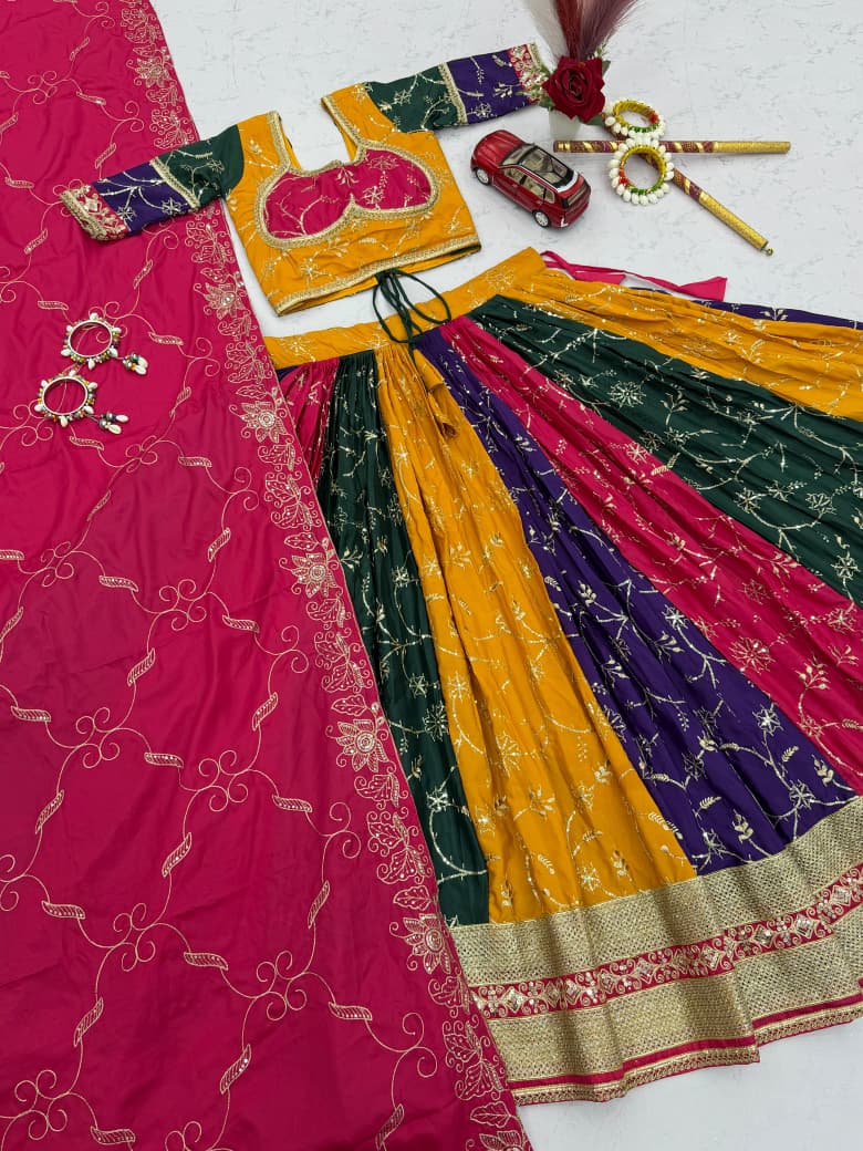 Rageshvari Creation Navratri Special Milky Silk 6-Meter Flair Vintage Chaniya Choli Set - Image 3