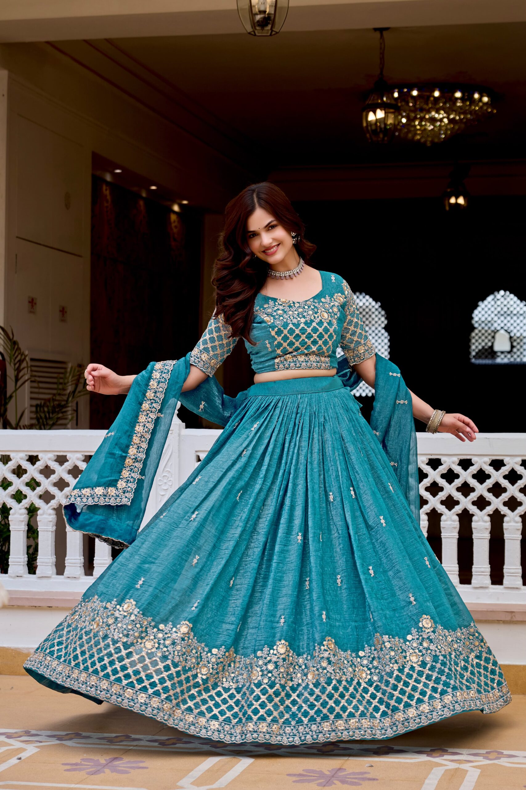 Rageshvari Creation Pure Crunchy Silk Heavy Sequins Embroidered Wedding Lehenga Choli Set - Image 3