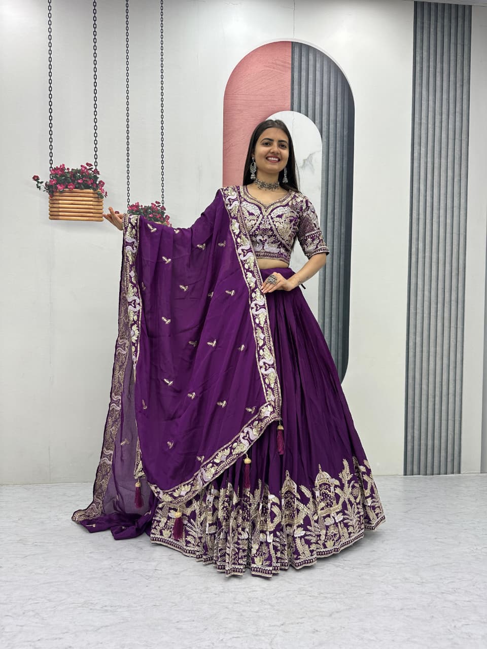 Rageshwari Fashion Heavy Embroidered Chinon Silk Lehenga Choli Set - Image 4