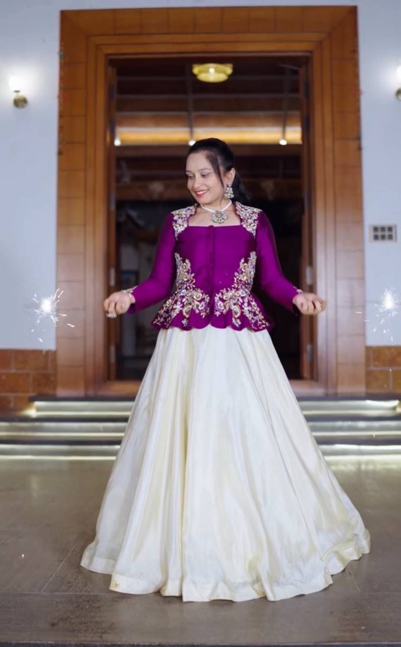 Rageshvari Creation Pure Chinon Silk Sequins & Thread Work Crop Top Lehenga Set - Image 2