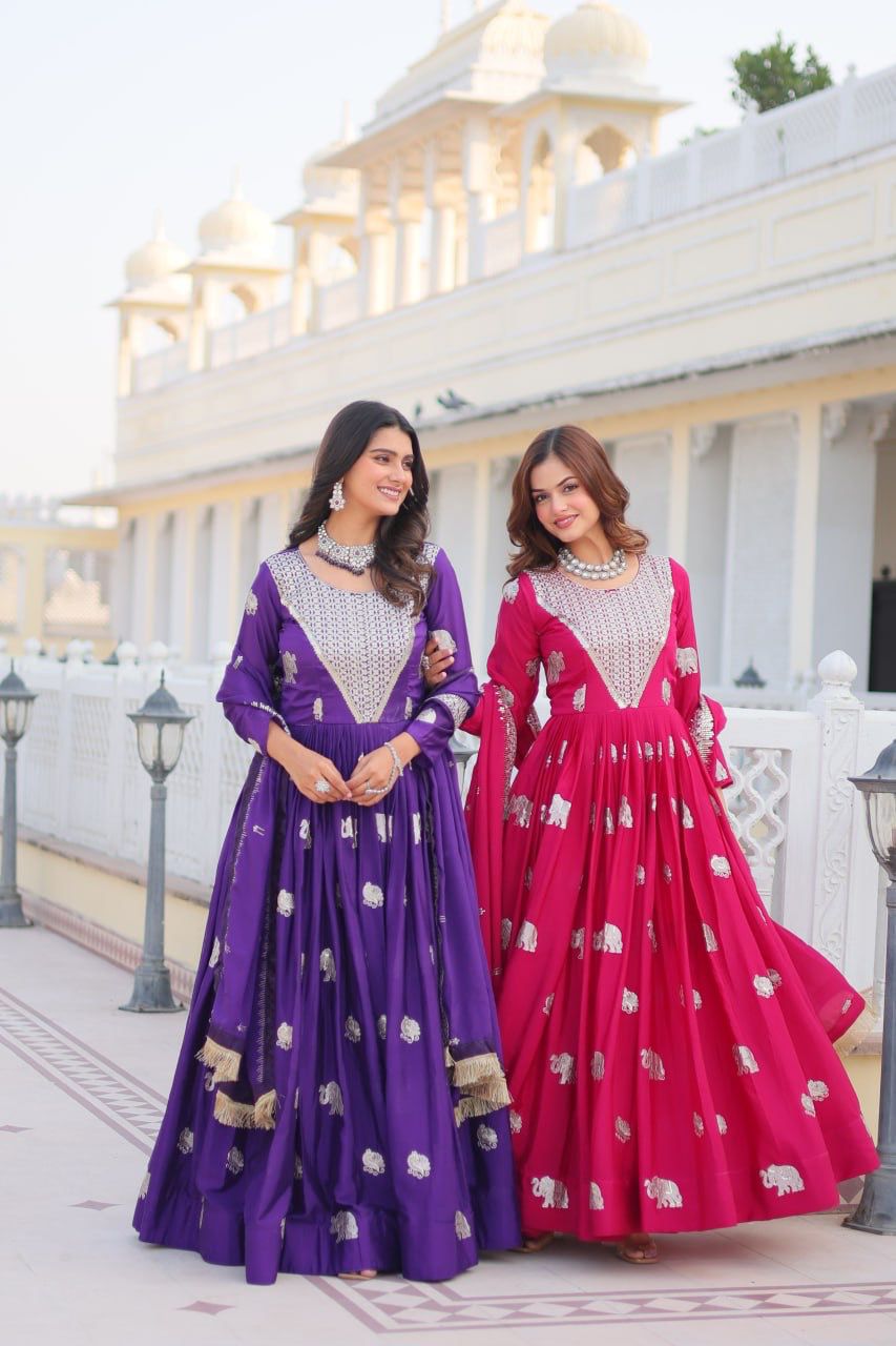 Rageshvari Creation Fox Georgette Festive Long Gown with Heavy 3mm Sequins Embroidery and Dupatta Set - Image 4