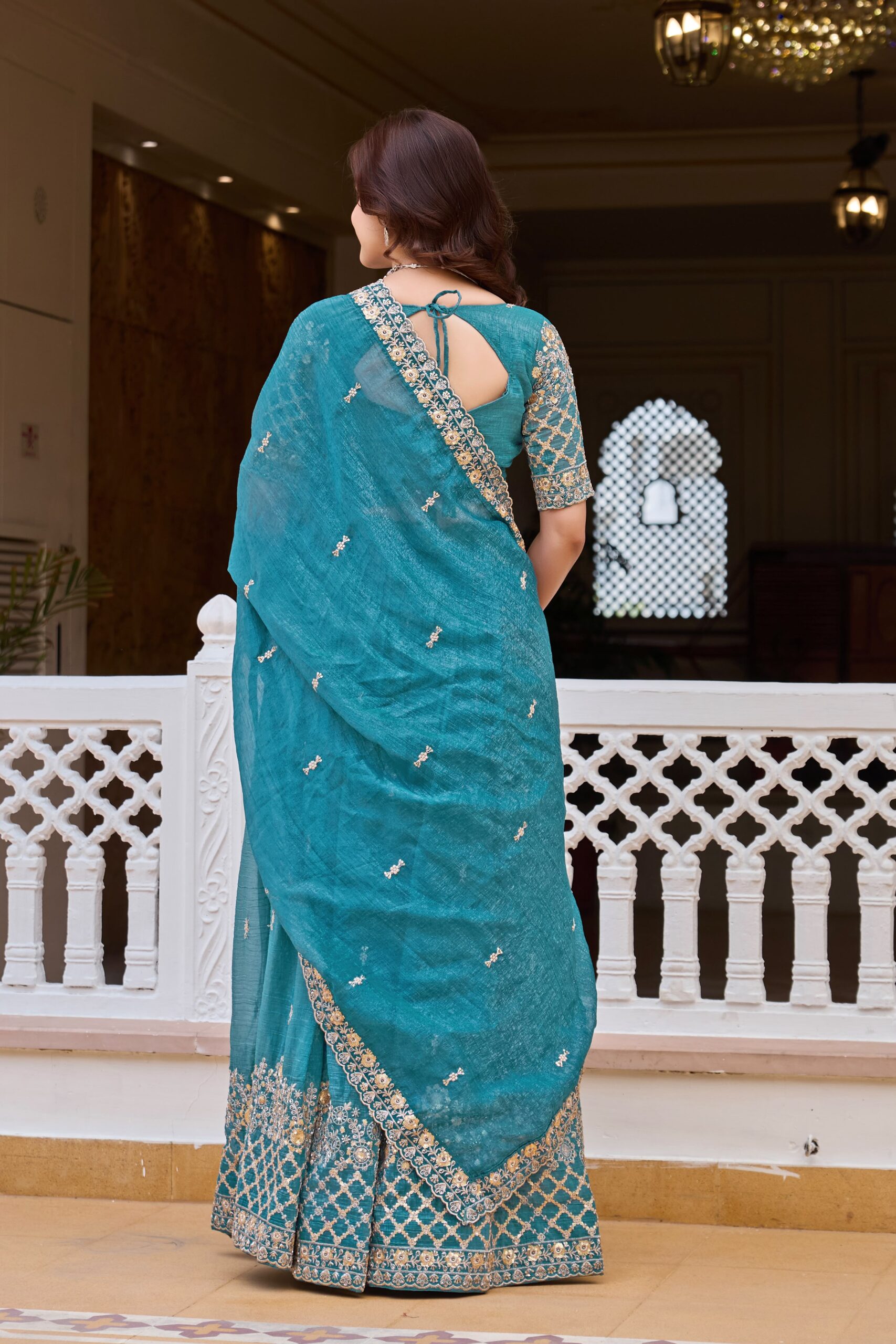 Rageshvari Creation Pure Crunchy Silk Heavy Sequins Embroidered Wedding Lehenga Choli Set - Image 4