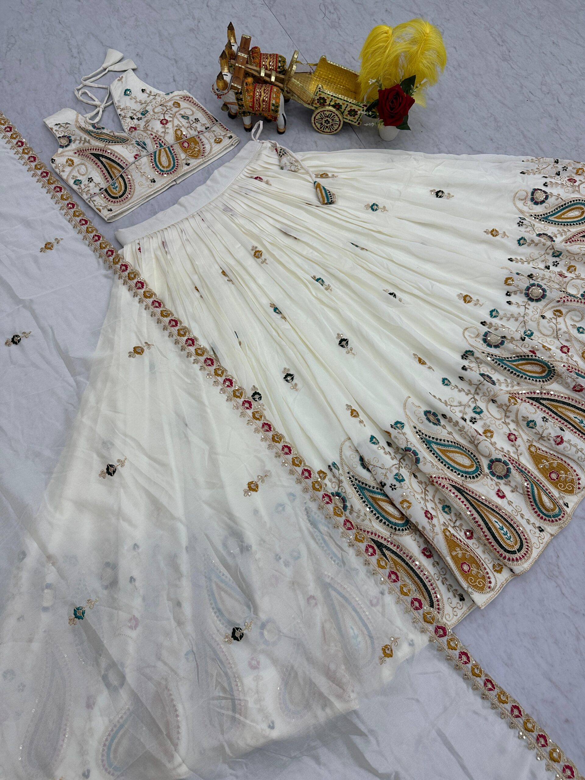 Rageshvari Creation Pure Vichitra Silk Cording Sequins & Thread Work Wedding Lehenga Choli Set - Image 4