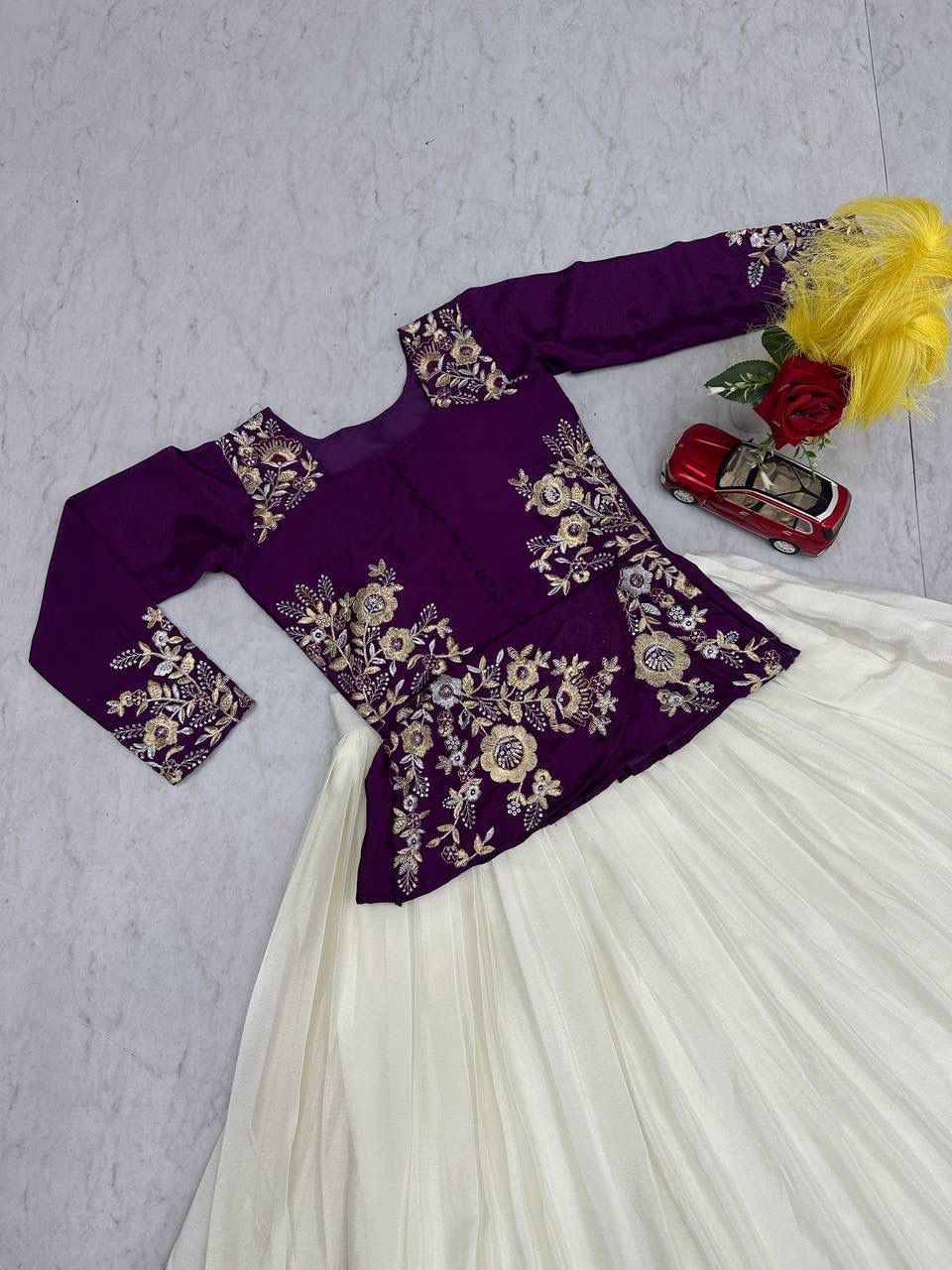 Rageshvari Creation Pure Chinon Silk Sequins & Thread Work Crop Top Lehenga Set - Image 4