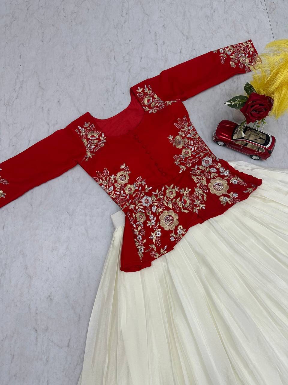 Rageshvari Creation Pure Chinon Silk Sequins & Thread Work Crop Top Lehenga Set - Image 5