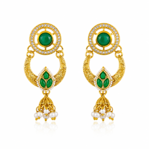Rageshvari Fashion Emerald Green Kundan Hoop Jhumka Earrings with Pearl Drops