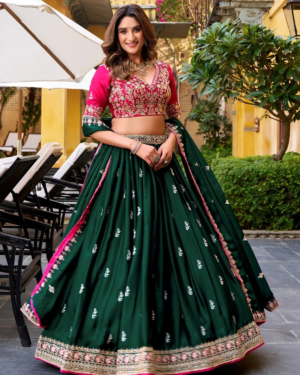 Rageshvari Creation Green Chinon Semi-Stitched Lehenga Choli Set with Zari Embroidery