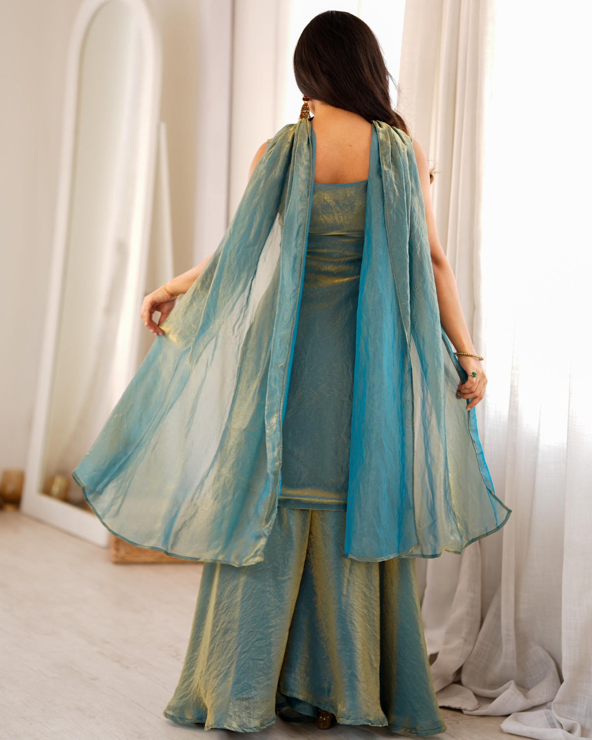 Rageshvari Creation Premium Fendy Silk Embroidered Kurta Sharara Set with Belt Style Dupatta - Image 2