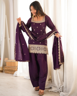 Rageshvari Fashion Embroidered Glass Roman Silk Kurta Set with Farshi Shalwar