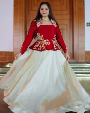 Rageshvari Creation Pure Chinon Silk Sequins & Thread Work Crop Top Lehenga Set