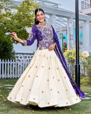 Rageshvari Fashion Tissue Silk & Vichitra Heavy Embroidered Lehenga Choli With Cancan