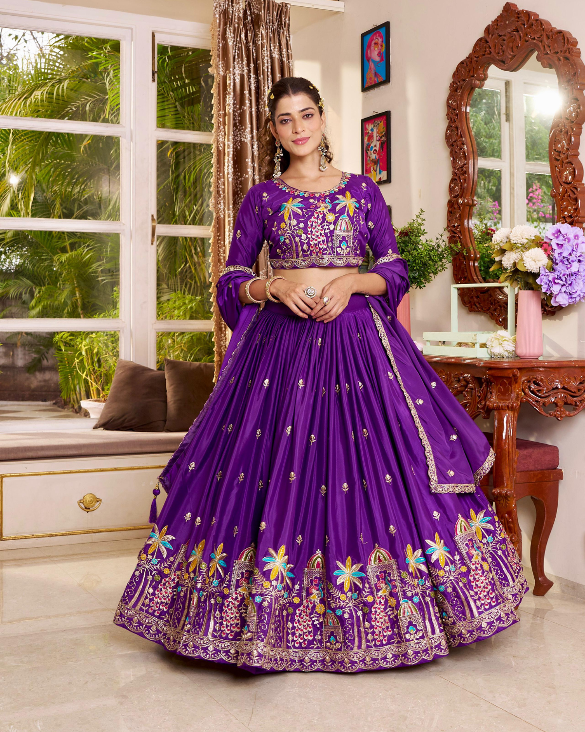 Rageshvari Creation Pure Crepe Silk Heavy Sequins & Thread Lehenga Choli Set - Image 2
