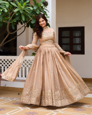Rageshvari Creation Pure Crunchy Silk Heavy Sequins Embroidered Wedding Lehenga Choli Set