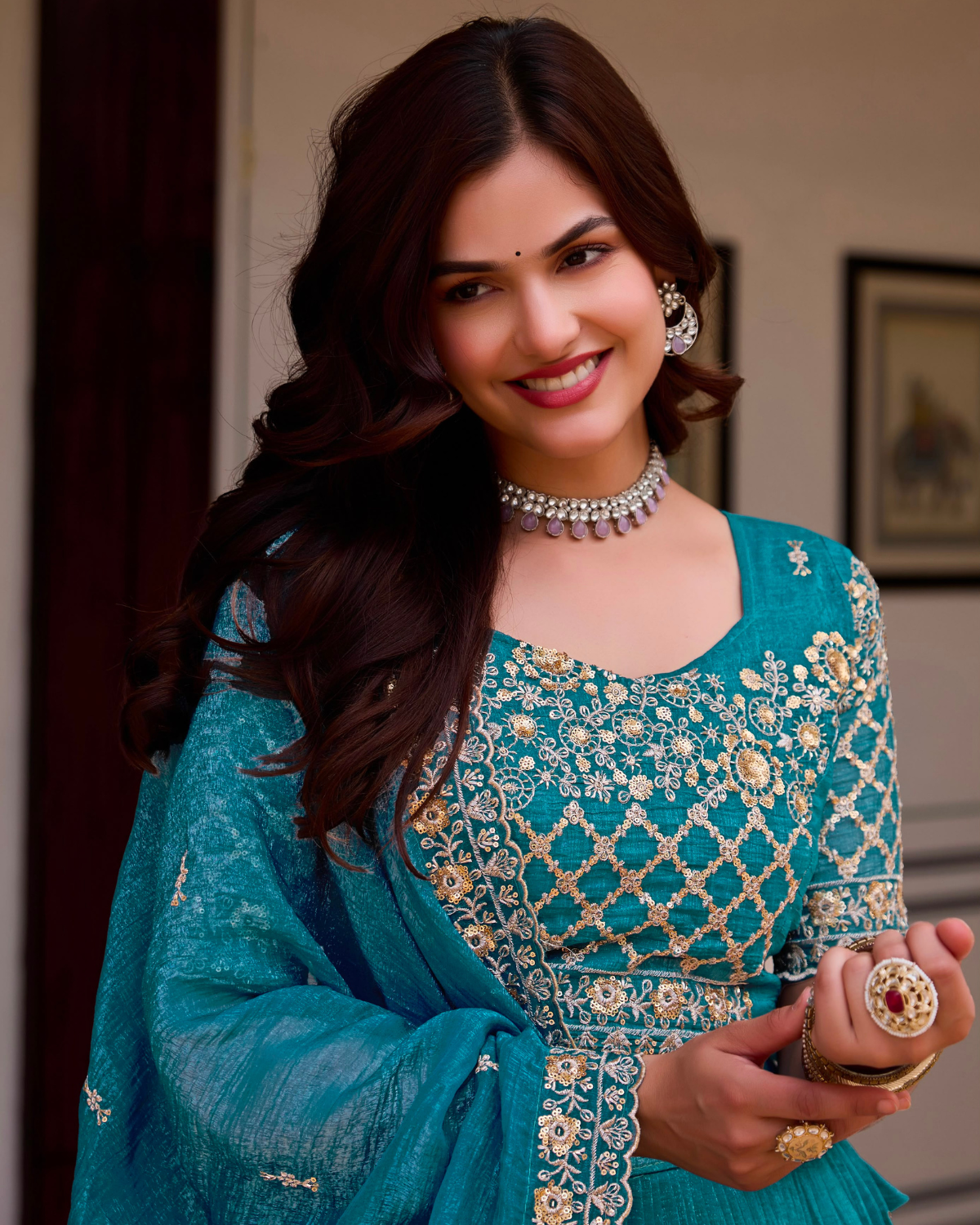 Pure Crunchy Silk Sequin Lehenga Set - Image 5