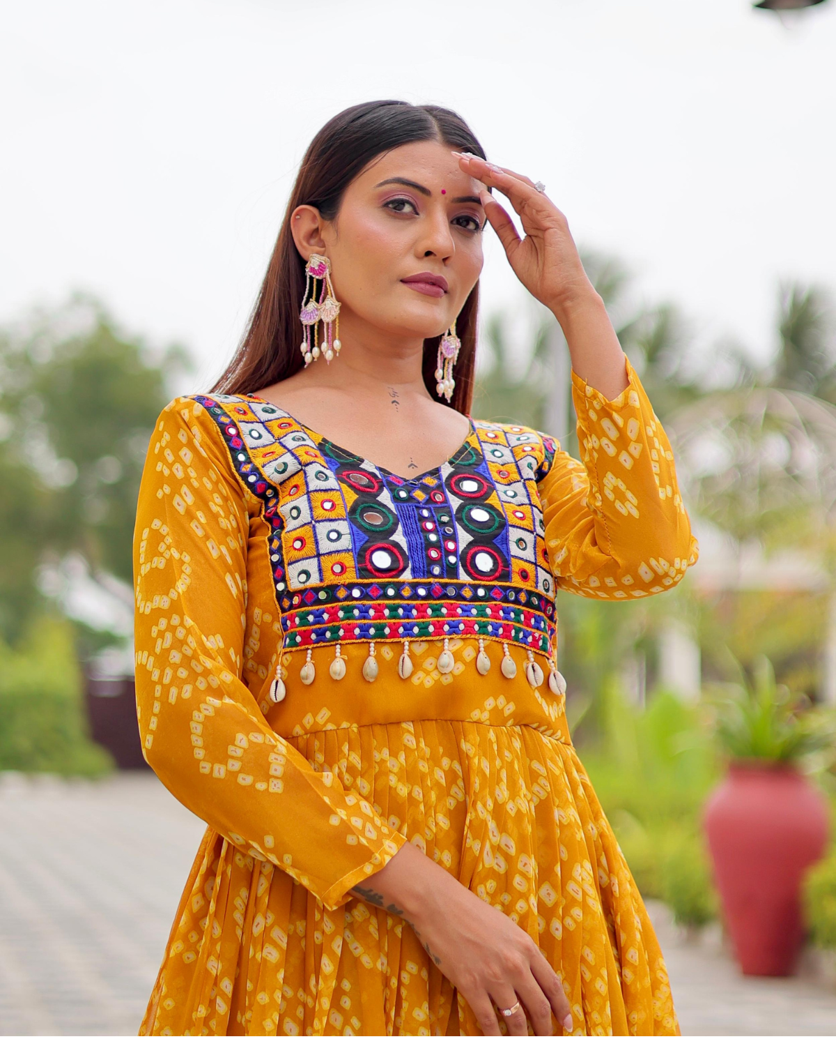 Rageshvari Creation Navratri Special Fox Georgette 9-Meter Extra Flair Mirror & Kodi Lace Gown - Image 2