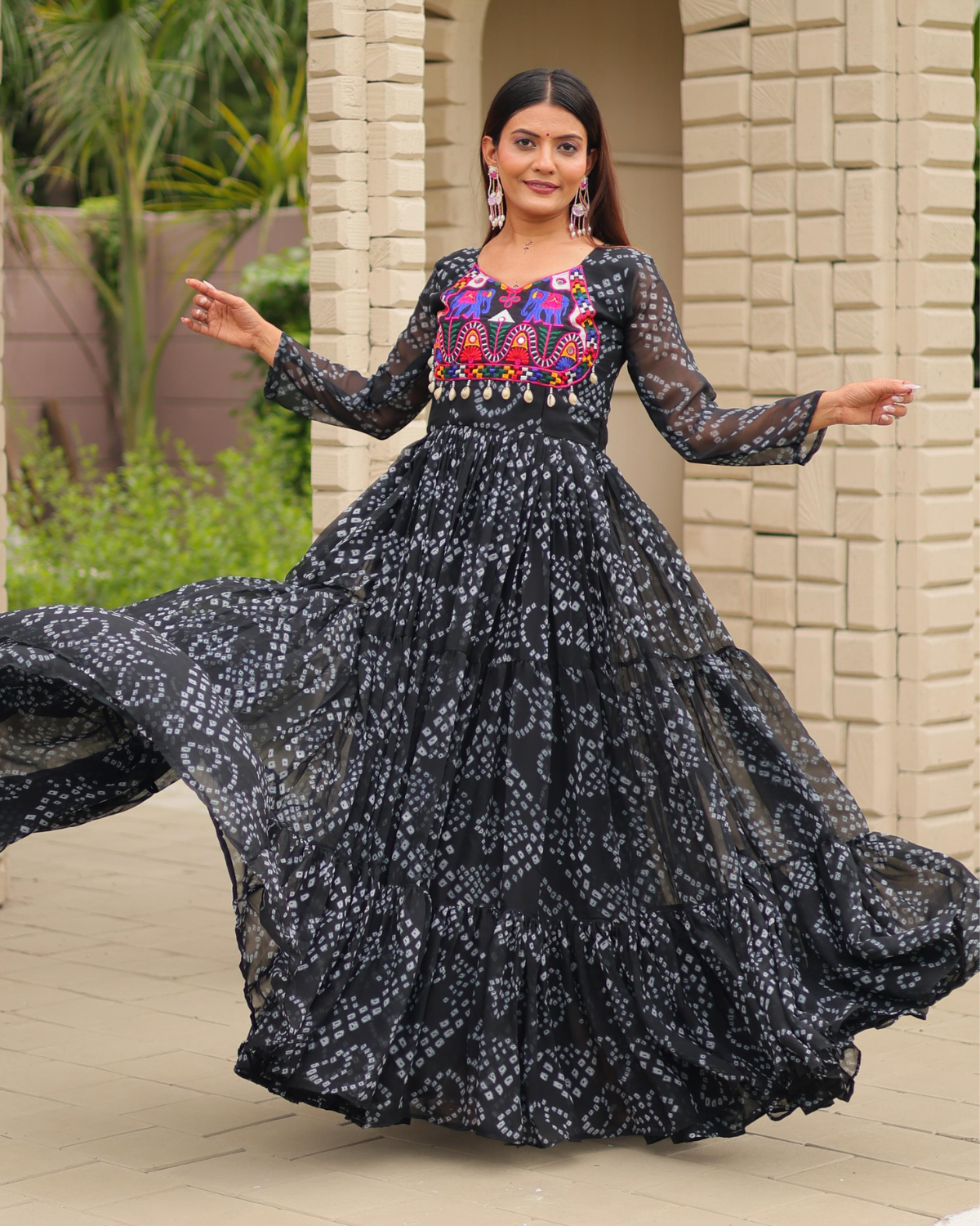 Rageshvari Creation Navratri Special Fox Georgette 9-Meter Extra Flair Mirror & Kodi Lace Gown - Image 3