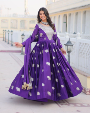 Rageshvari Creation Fox Georgette Festive Long Gown with Heavy 3mm Sequins Embroidery and Dupatta Set