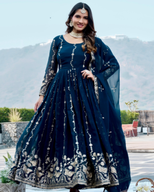 Rageshvari Creation Fox Georgette Festive Long Gown with Heavy Sequins Embroidery and Dupatta Set