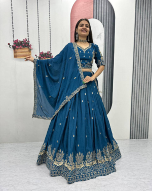 Rageshvari Creation Real Model Chinon Lehenga Choli with Embroidered Thread Work & Matching Dupatta
