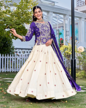 Rageshvari Fashion Tissue Silk & Vichitra Heavy Embroidered Lehenga Choli With Cancan