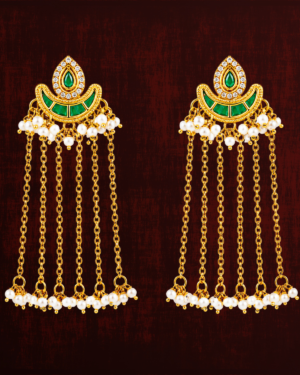 Rageshvari Fashion Emerald Green Kundan Chain Tassel Earrings with Pearl Drops