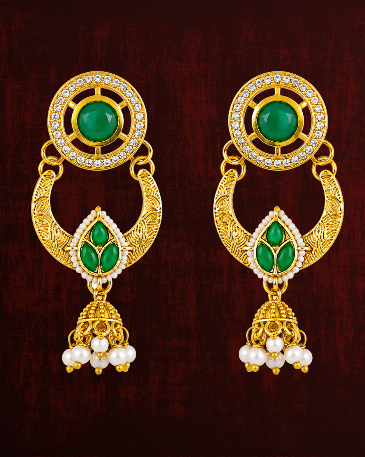 Rageshvari Fashion Emerald Green Kundan Hoop Jhumka Earrings with Pearl Drops