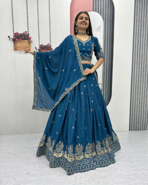 Rageshvari Creation Real Model Chinon Lehenga Choli with Embroidered Thread Work & Matching Dupatta