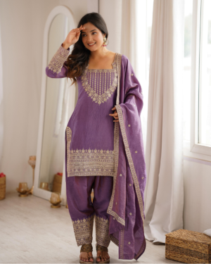 Rageshvari Fashion Seagreen and Onionpink Vichitra Silk Embroidered Kurta Set with Farshi Shalwar & Dupatta