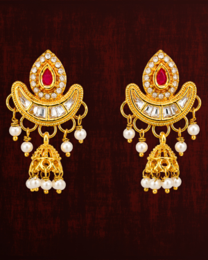 Rageshvari Fashion Traditional Ruby Red Kundan Chandbali Earrings with Pearl Drops