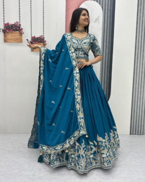 Rageshvari Fashion Heavy Embroidered Chinon Silk Lehenga Choli Set