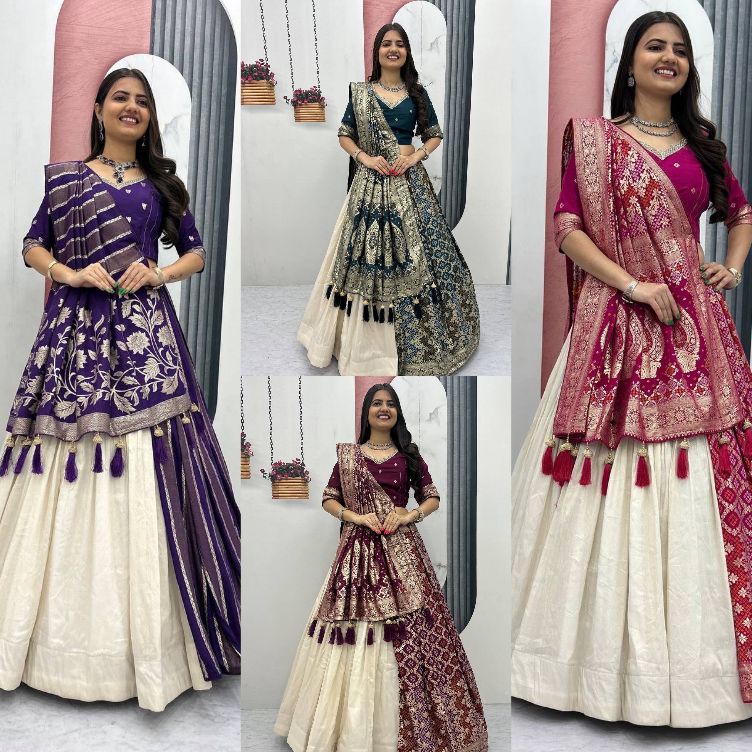Rageshvari Creation Wedding Special Pure Shimmer Silk 4-Meter Flair Lehenga & Jacquard Saree Combo - Image 5