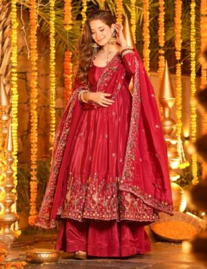 Rageshvari Fashion Pink Karnival French Crepe Embroidered Anarkali Palazzo Set