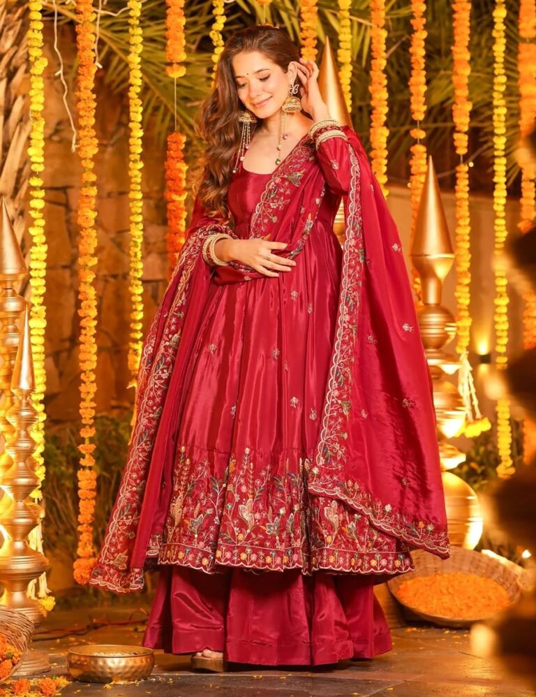 Rageshvari Fashion Pink Karnival French Crepe Embroidered Anarkali Palazzo Set