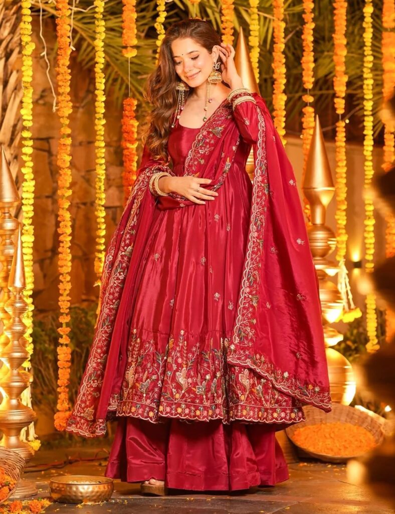 Rageshvari Fashion Pink Karnival French Crepe Embroidered Anarkali Palazzo Set