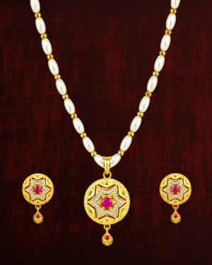Rageshvari Fashion Gold-Plated Star Design Pendant Set with Pearl Chain & Matching Earrings | Traditional CZ Jewellery Set for Women