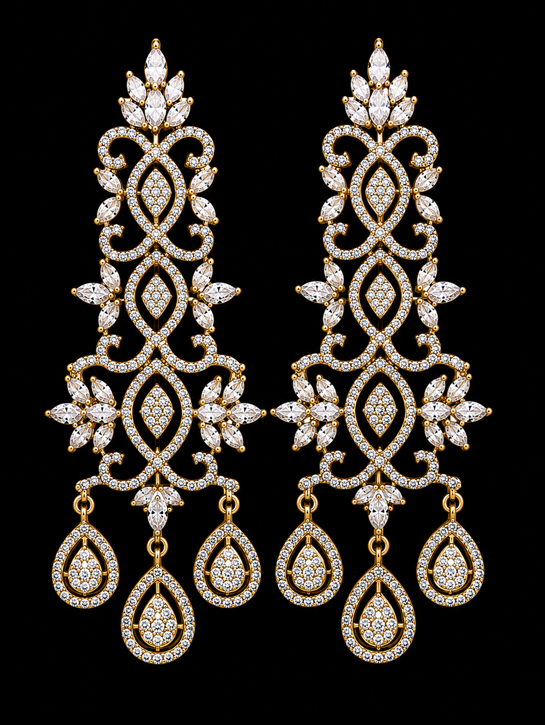 Rageshvari Fashion Luxury American Diamond Bridal Long Drop Earrings for Women - Image 2
