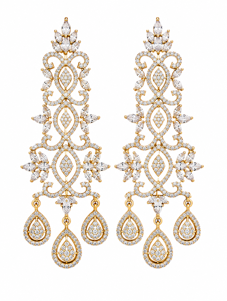 Rageshvari Fashion Luxury American Diamond Bridal Long Drop Earrings for Women