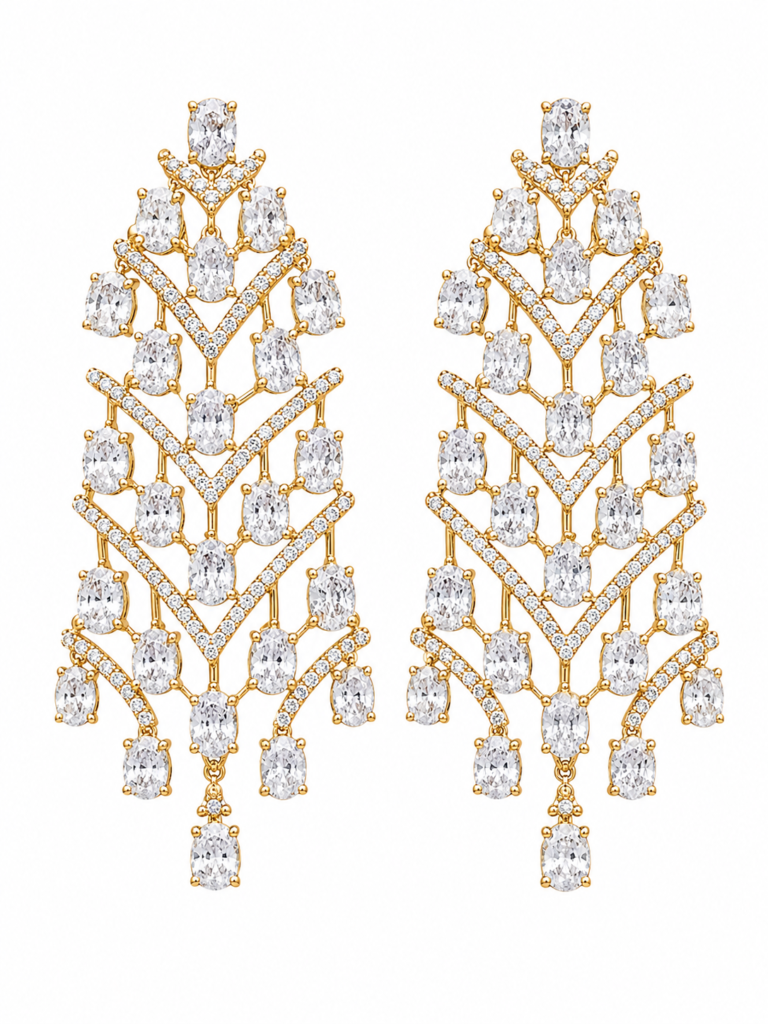 Rageshvari Fashion Luxury American Diamond Statement Chandelier Earrings for Women